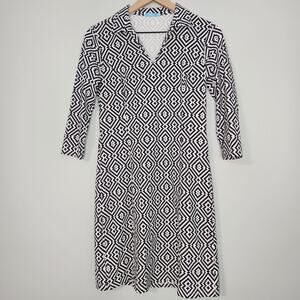 J. McLaughlin Geometric Print Collared V-neck Stretch Catalina Cloth Dress